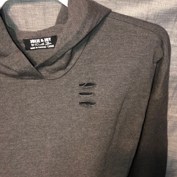 Jolie & Joy by FCT with Love Dark Grey Distressed Hooded Sweatshirt (SIZE LARGE) - Picture 2 of 5
